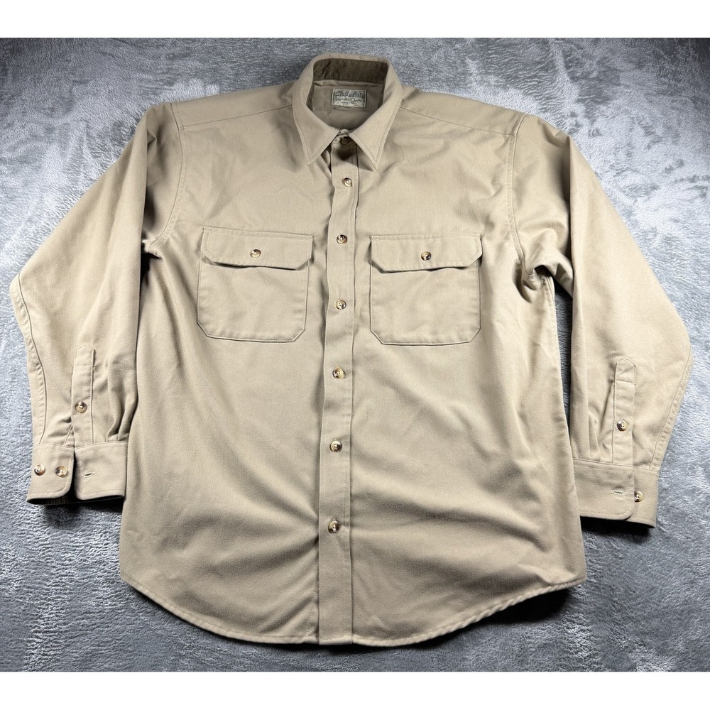 Cabela's Button-Up Shirt Mens Estimated XL Khaki Long Sleeve Flap Chest Pockets